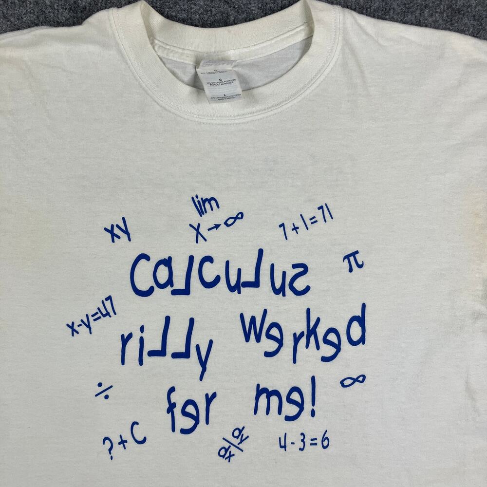 Gildan T-Shirt Mens L White Funny Calculus Math Graphic Joke Back Print